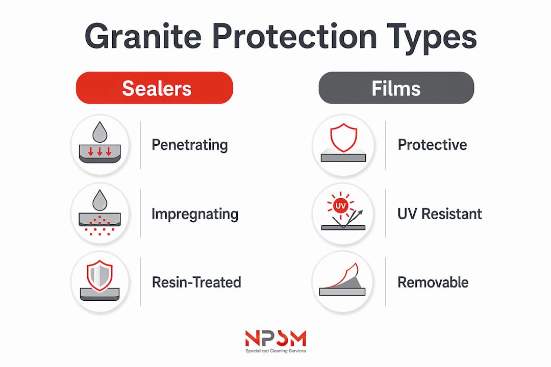 Infographic comparing types of granite surface protection
