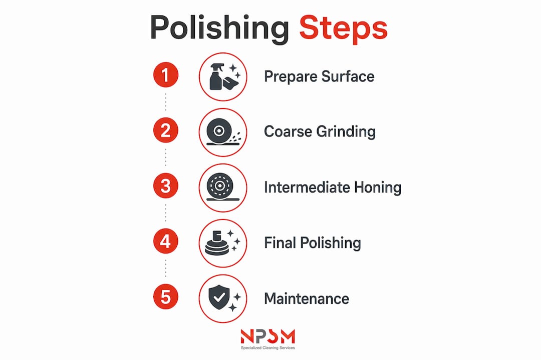 Infographic depicting villa floor polishing steps