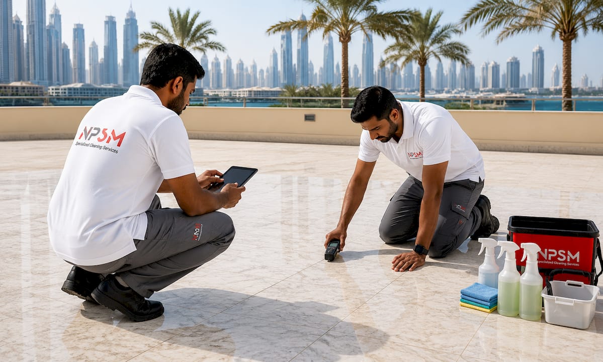 Technicians auditing commercial floor conditions