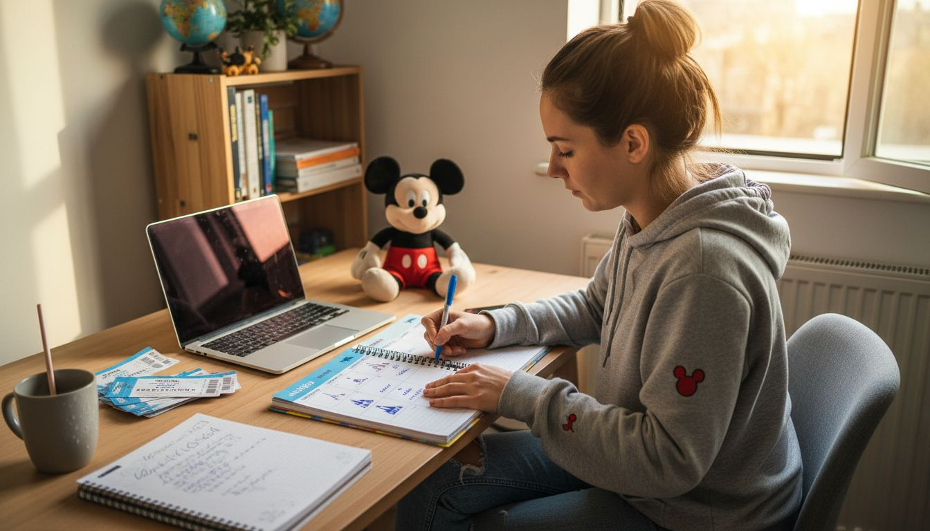 Disney-Reiseexpertin plant individuelle Familienreise am Schreibtisch
