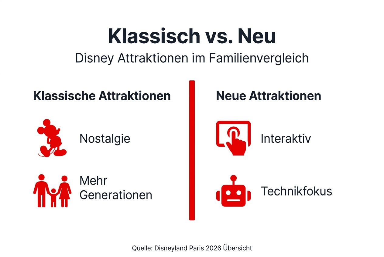 In dieser Infografik werden beliebte Klassiker und neueste Attraktionen anschaulich gegenübergestellt.