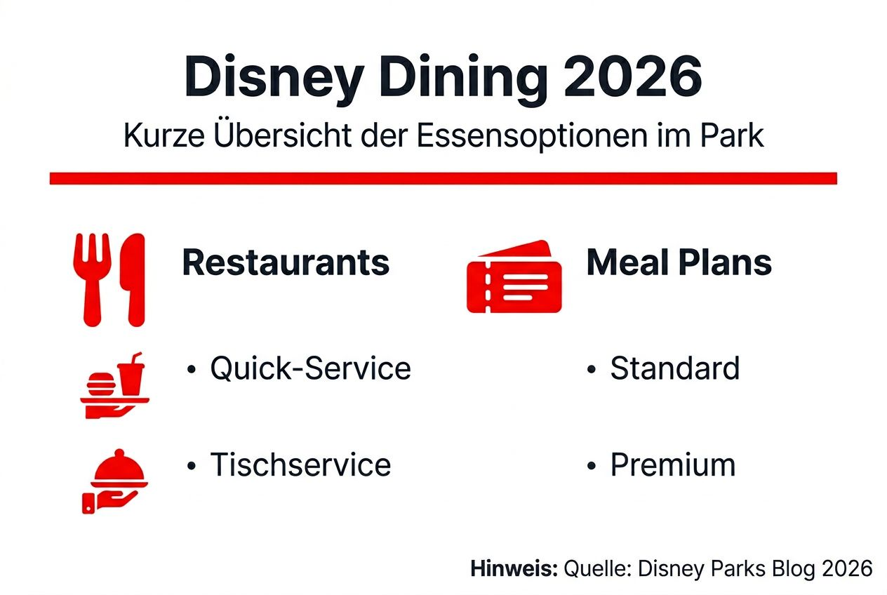 Übersicht zu den Disney-Verpflegungsoptionen und Essensplänen – Infografik