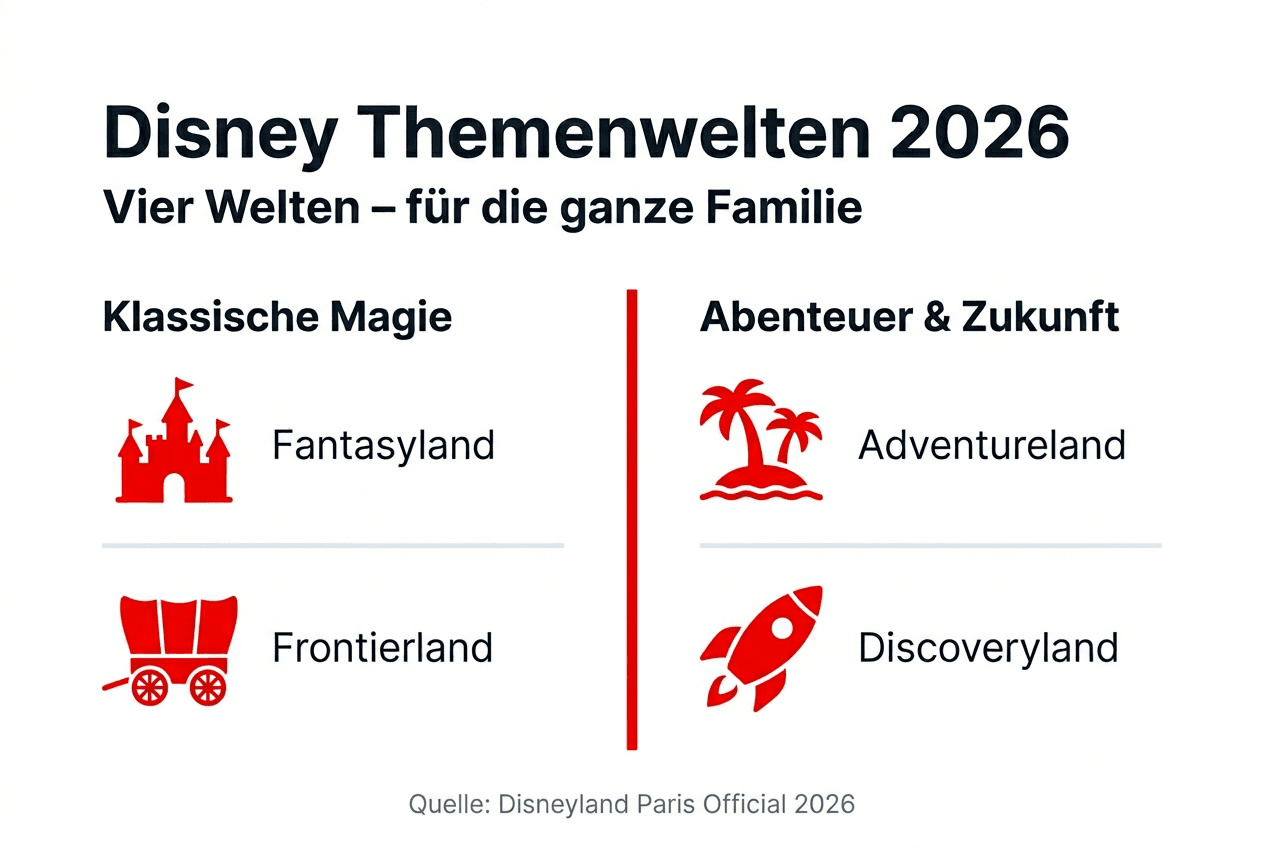Infografik: Die Disney Themenwelten 2026 auf einen Blick
