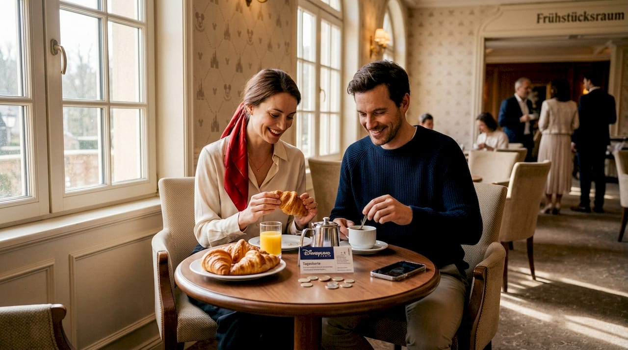 Ein Paar genießt ein entspanntes Frühstück im Disney-Hotel.