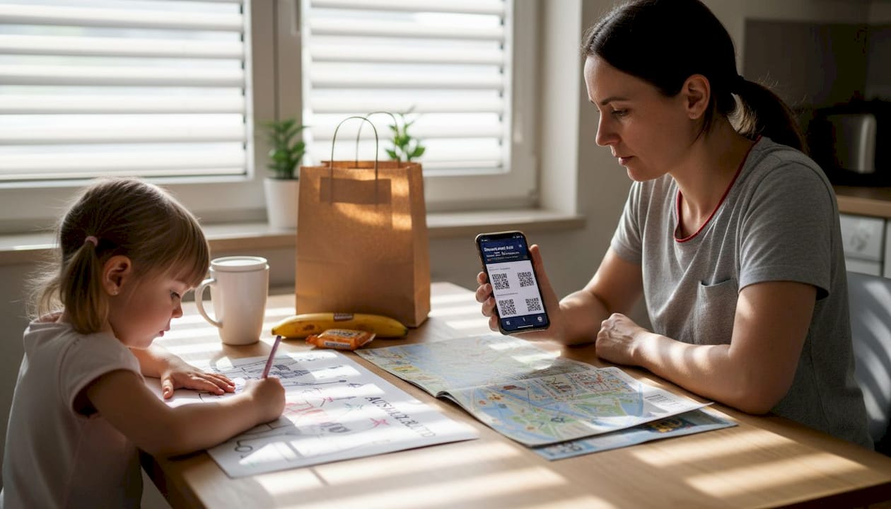 Eltern planen einen abendlichen Besuch im Disneyland Paris