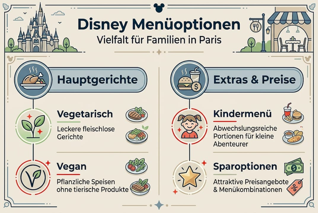 Übersichtsgrafik zu den Speisekarten und Preisen im Disney Restaurant