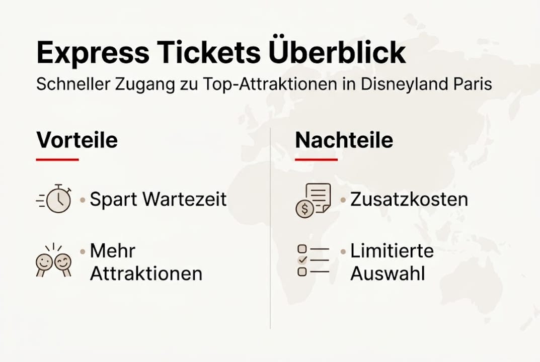 Infografik: Die Vor- und Nachteile der Disney Express Tickets auf einen Blick