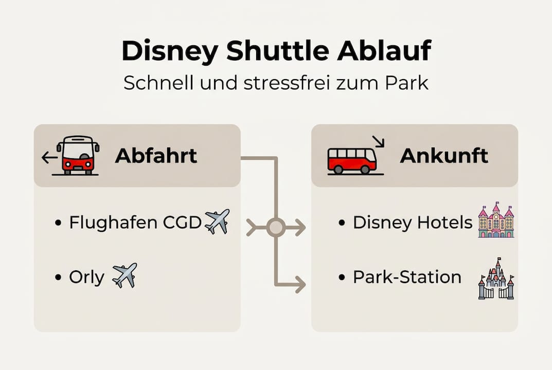 Übersicht: Fahrplan und Haltestellen des Disney Shuttles