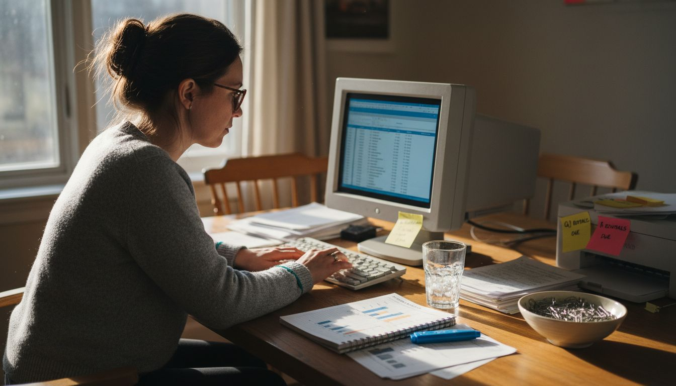 Woman building cash flow model at home