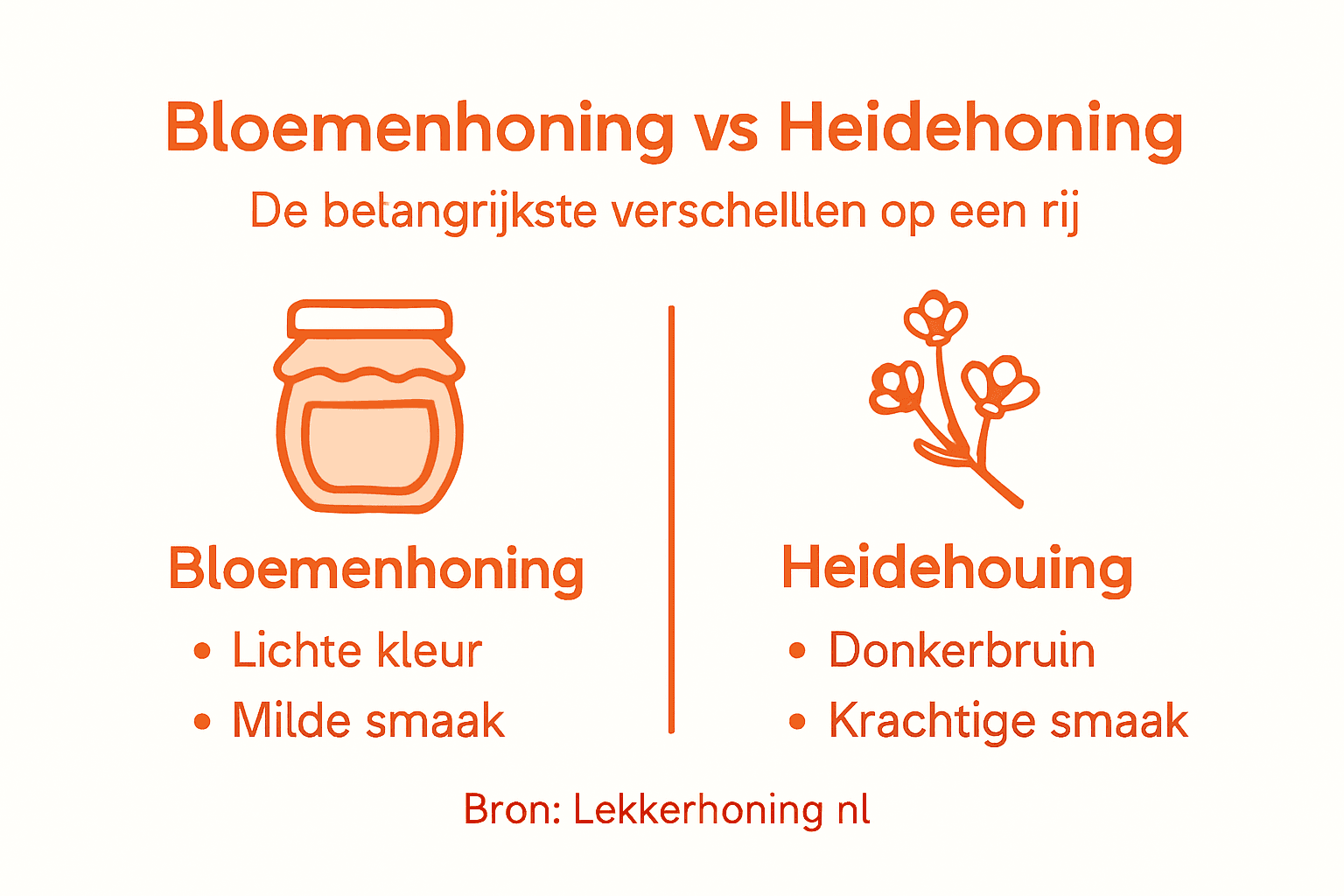 Overzichtelijke infographic: de verschillen tussen bloemenhoning en heidehoning