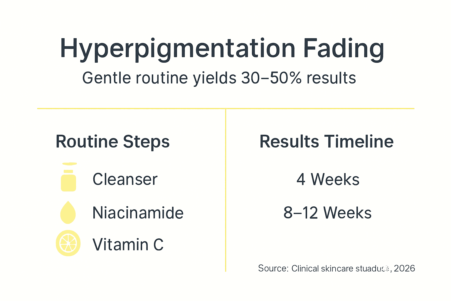 Infographic of hyperpigmentation fading steps and timelines