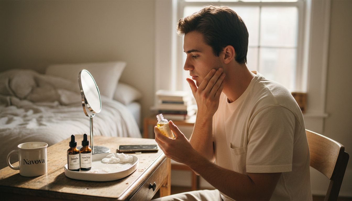 Man applying jojoba oil for healthy skin