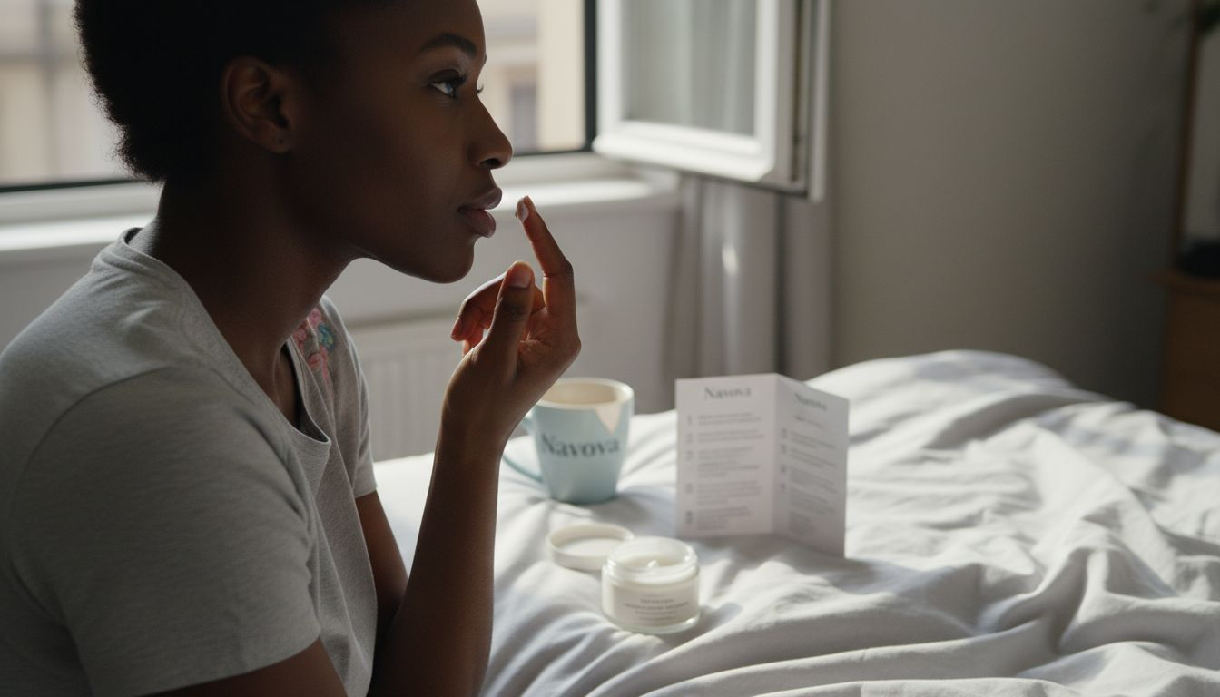 Applying ceramide cream to cheek bedside