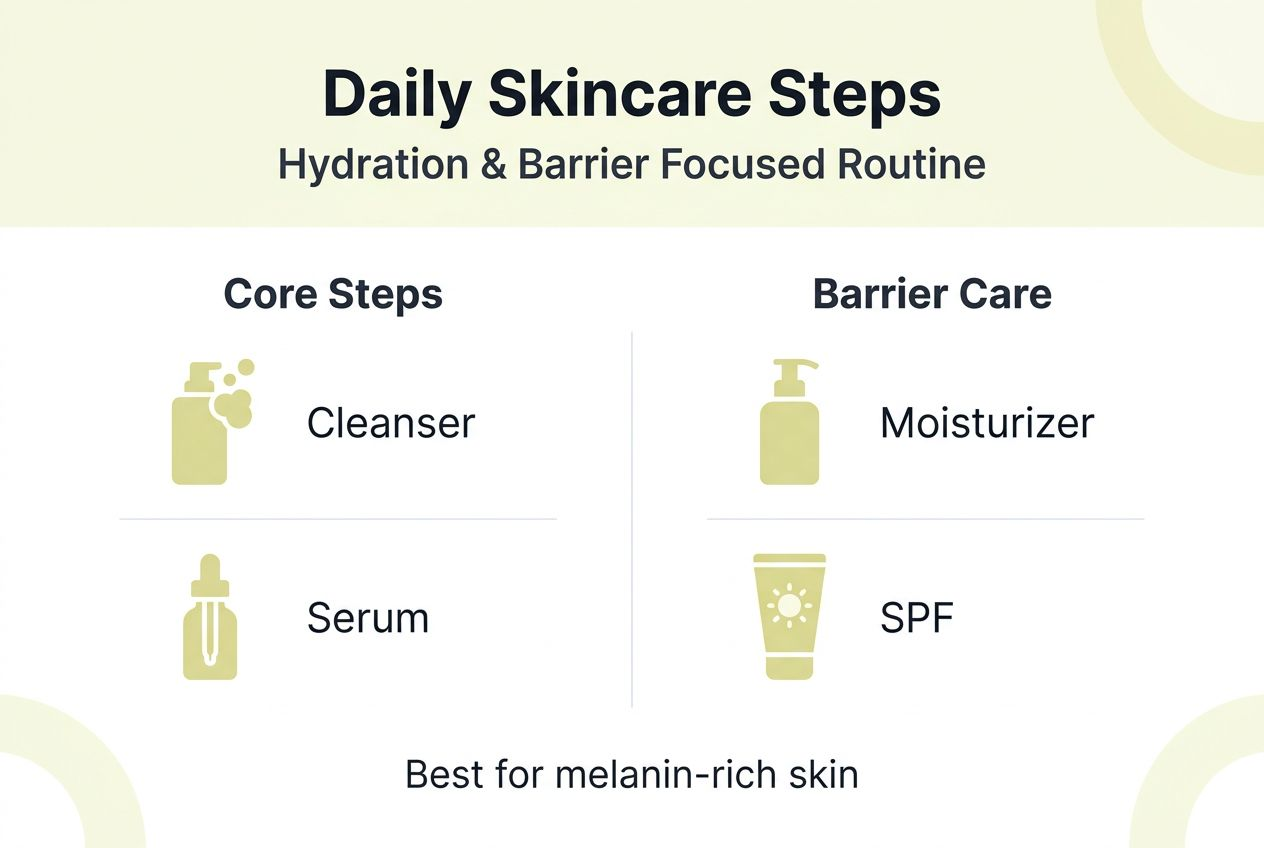 Infographic with basic melanin-rich skincare routine