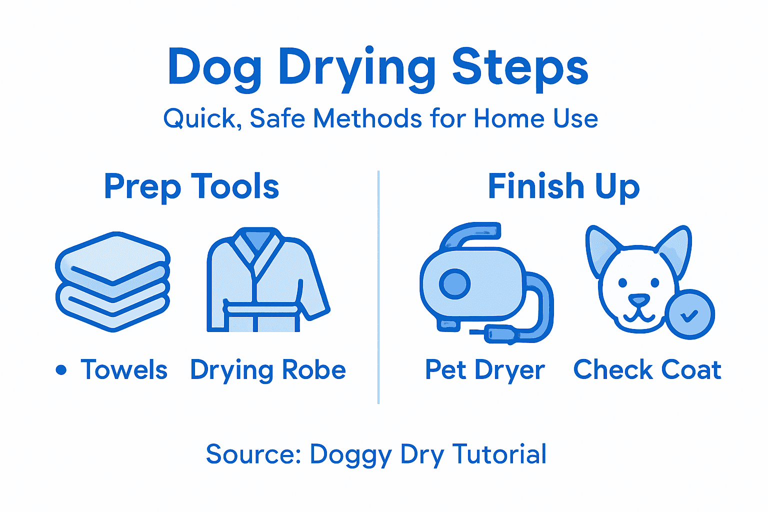 Infographic showing dog drying steps and tools