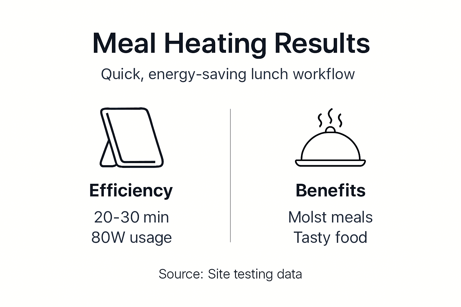 Infographic summarizing meal heating workflow results