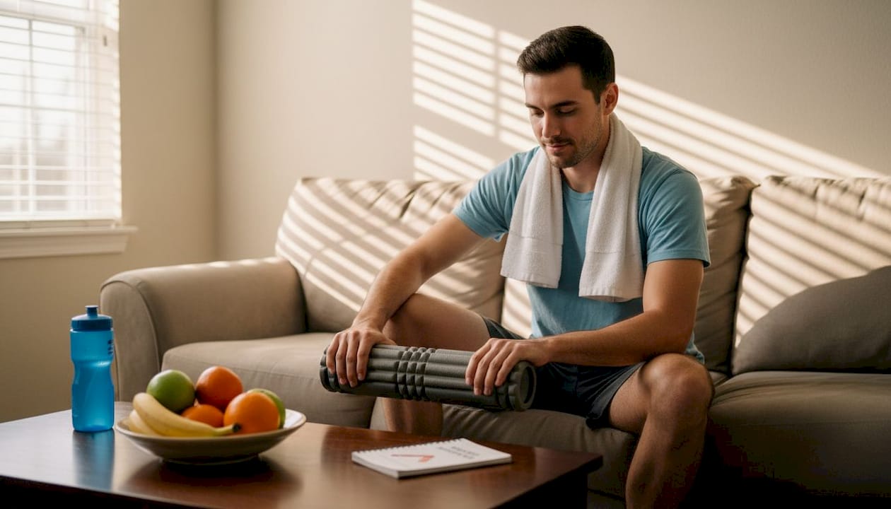 Runner using foam roller after workout