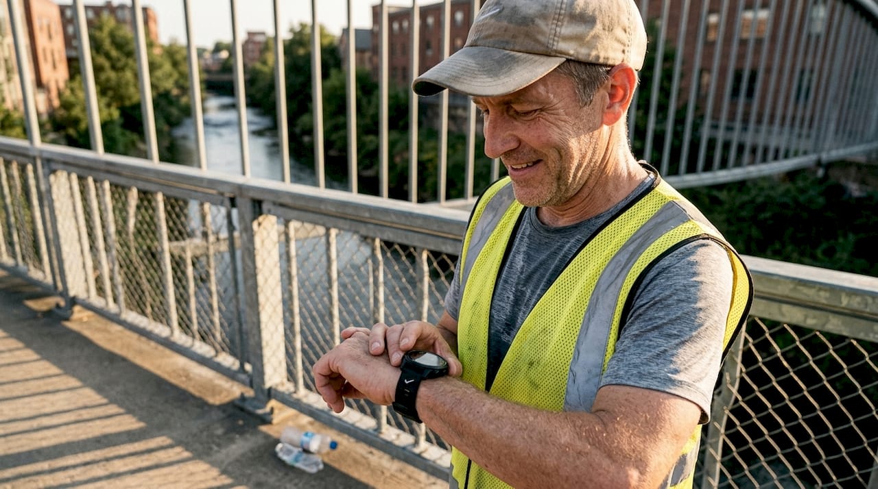 Runner checking GPS watch after outdoor run