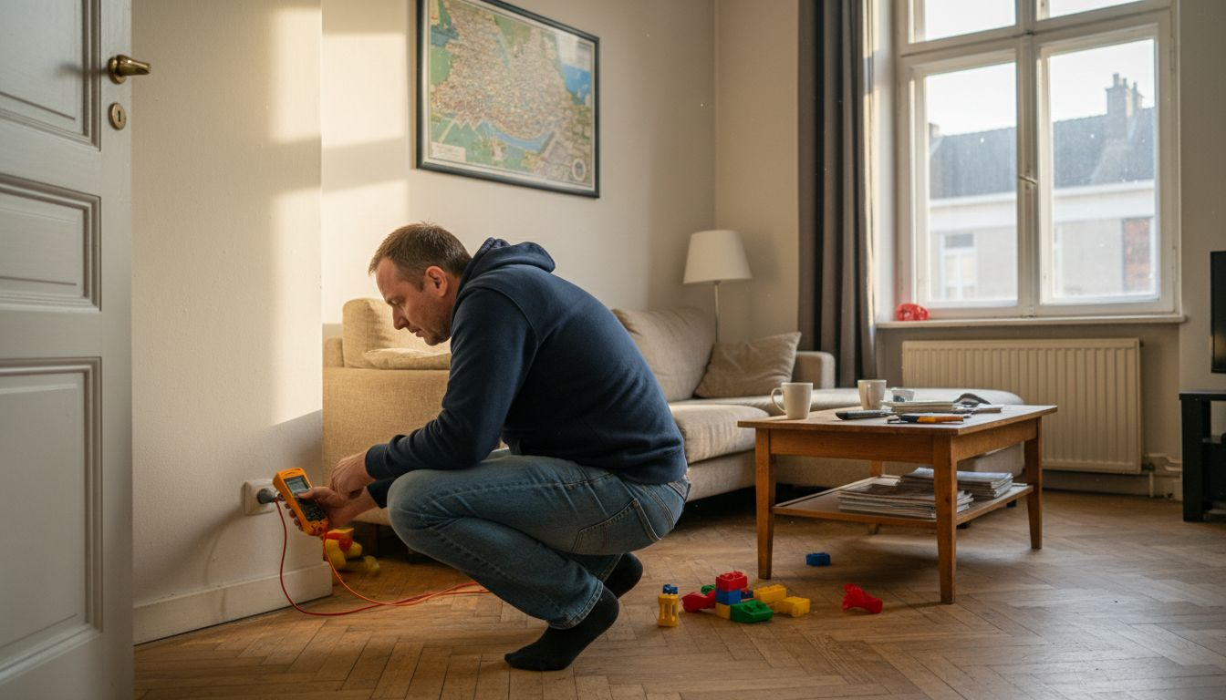 Expat checking socket in Antwerp apartment