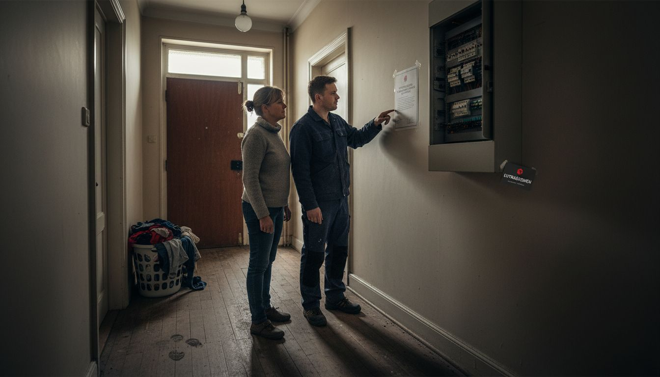 Electrician explaining safety certificate to homeowner
