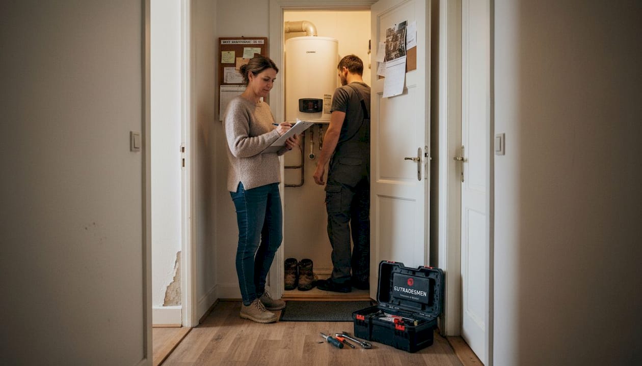 Homeowner with checklist during handyman maintenance visit