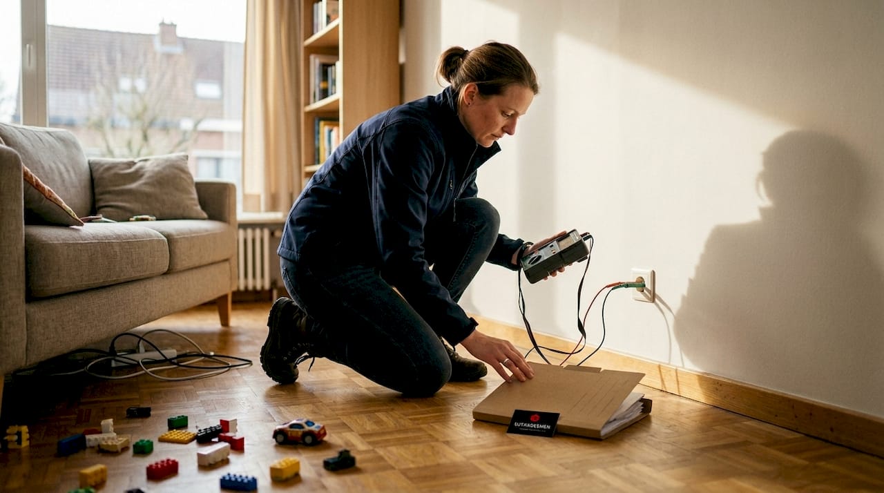 Inspector testing wall socket in Waterloo home