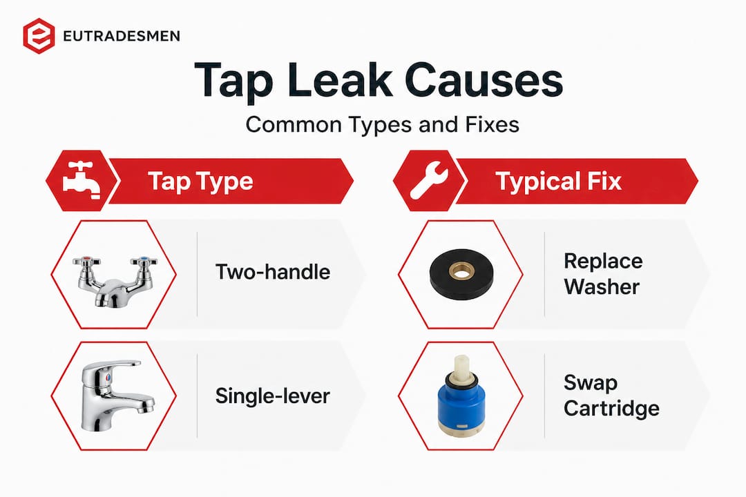 Infographic comparing tap types and common fixes