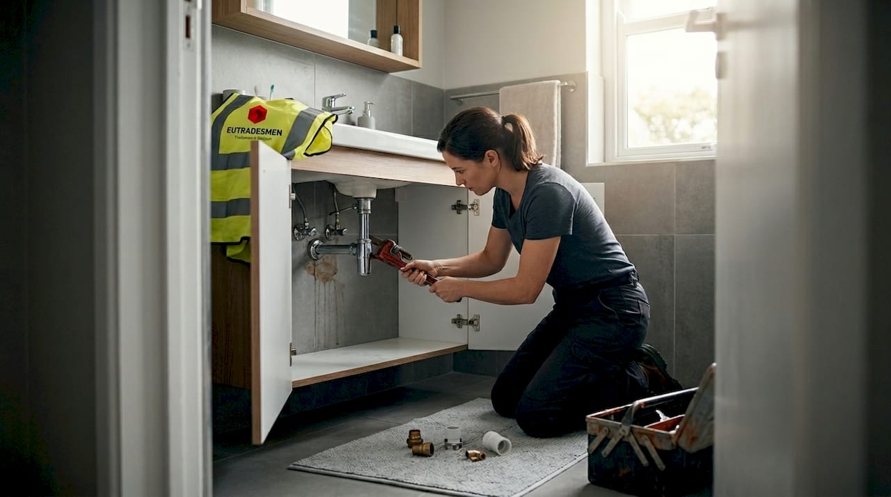 Plumber working in Schaerbeek bathroom