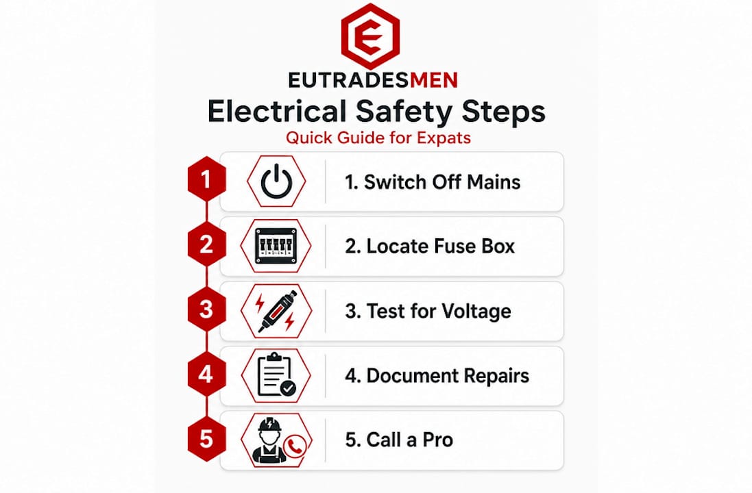 Infographic outlining electrical safety steps for expats