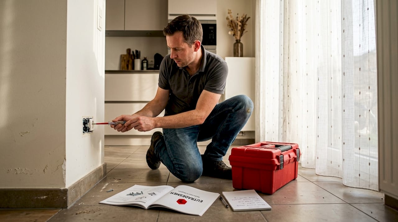 Man testing socket in Leuven apartment