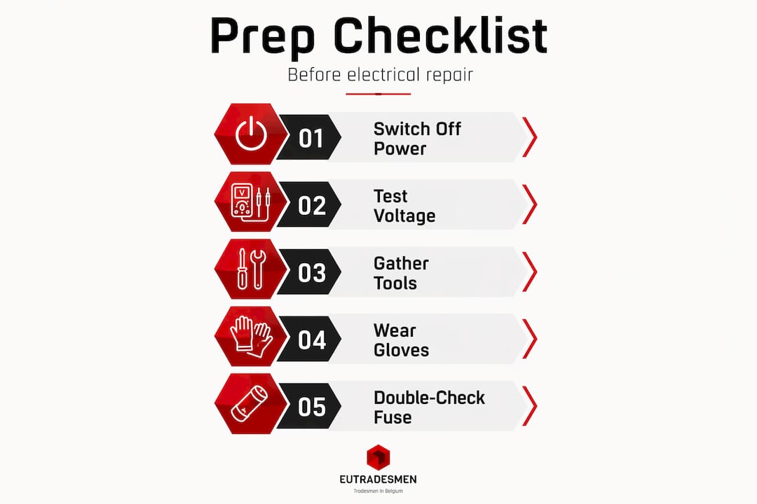 Infographic with electrical repair preparation checklist