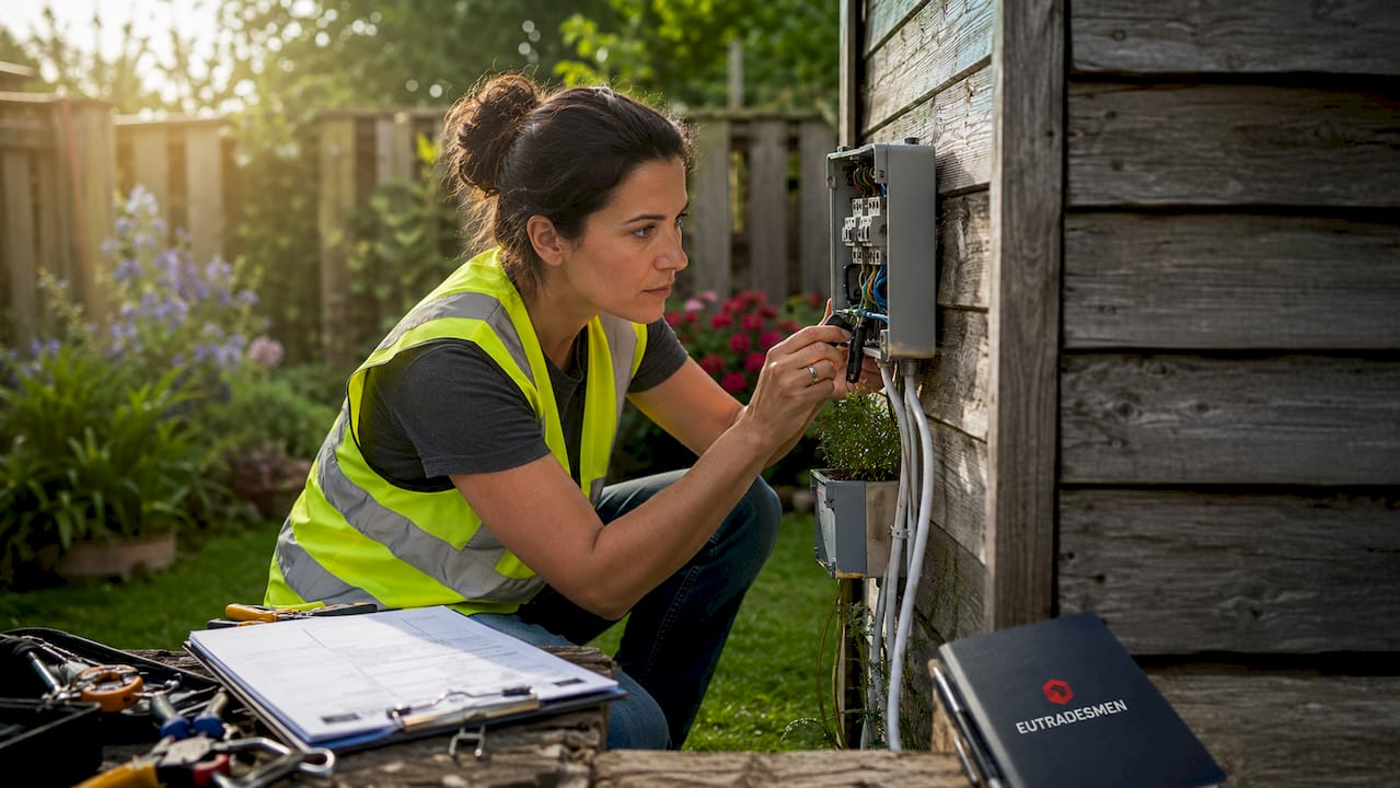 Electrical inspector reviewing wiring in a home panel