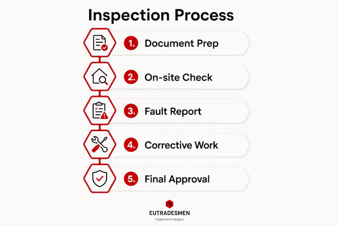 Infographic illustrating steps of Walloon electrical inspection