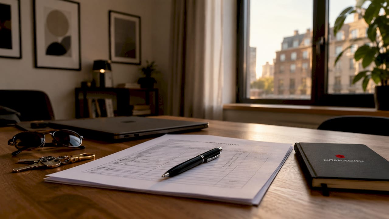 Rental inspection report on apartment desk with keys