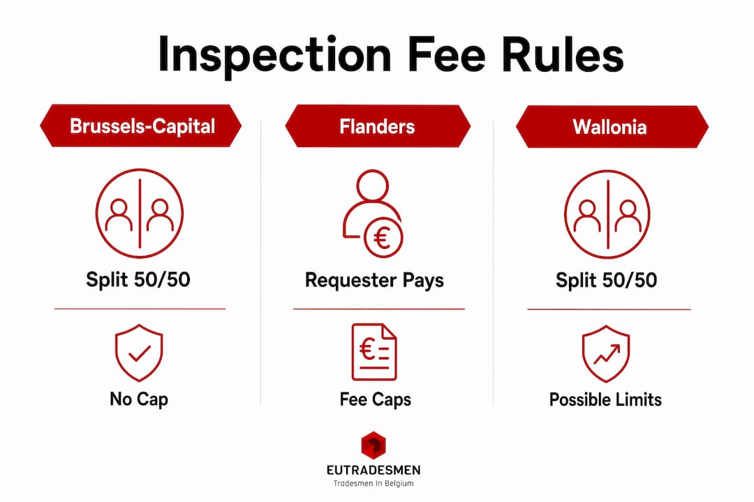 Infographic comparing Belgian regional rental inspection fees