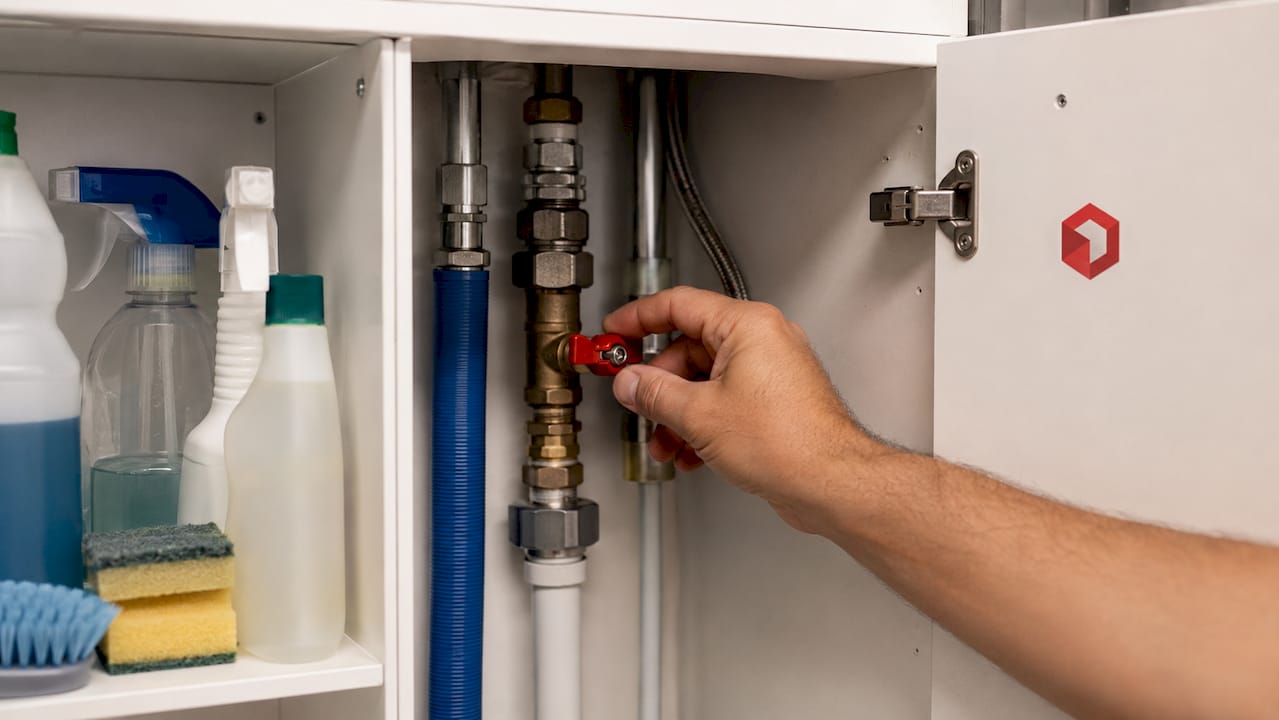Under-sink isolation valve and plumbing in cabinet