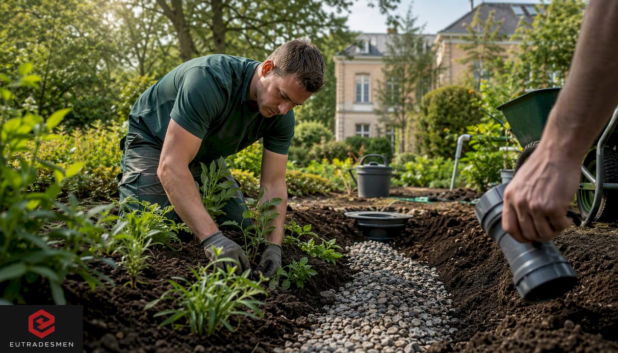 Installing infiltration bed beside rainwater pit
