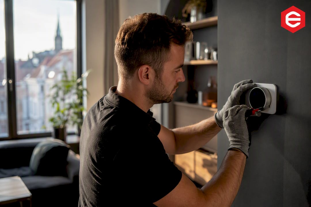 Installation of smart thermostat in apartment interior