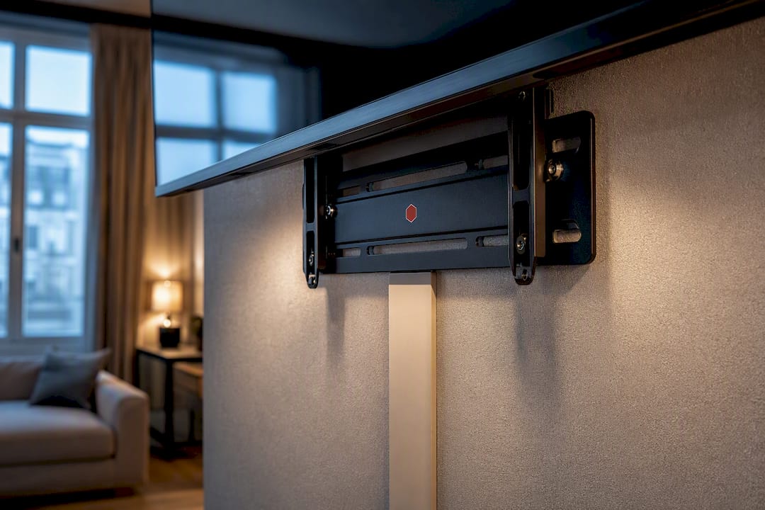 Anonymous wall-mounted TV with concealed cabling