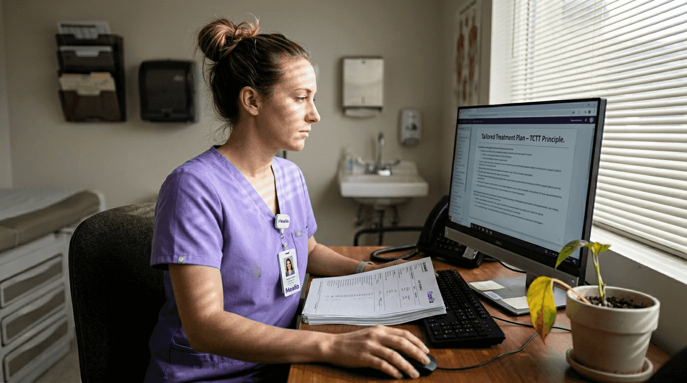 Nurse inputs tailored treatment plan in clinic