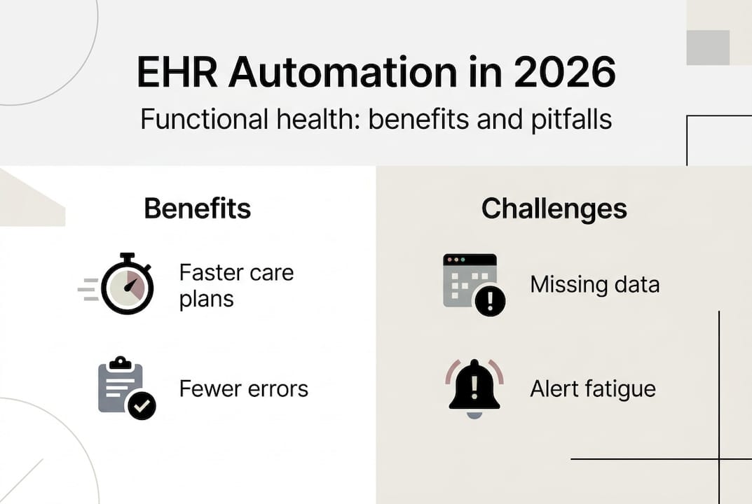 Infographic summarizing EHR automation pros and cons