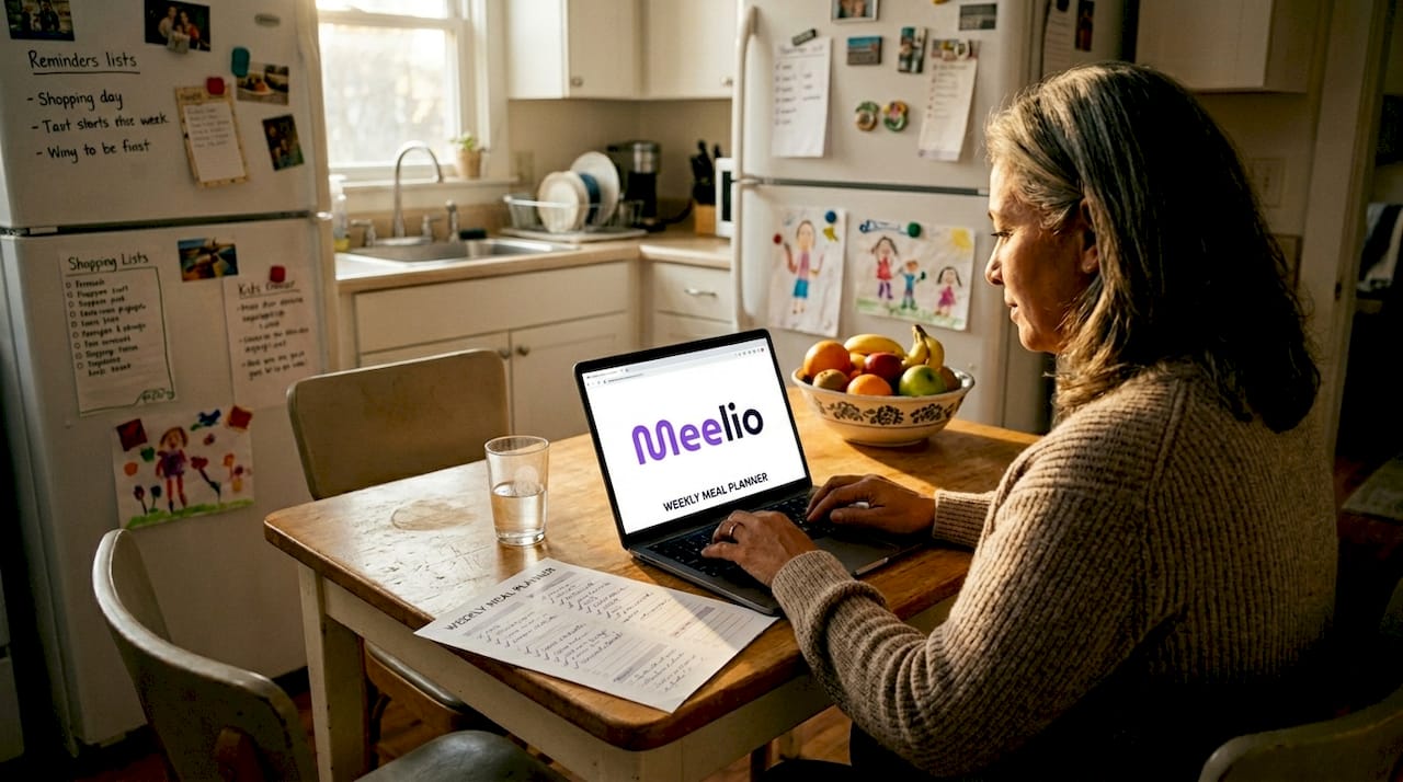 Woman planning personalized nutrition at kitchen table
