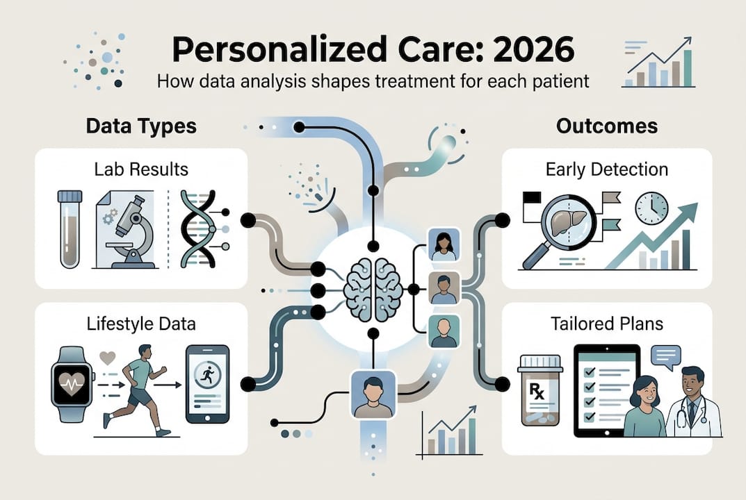 Infographic of patient data analysis steps and outcomes