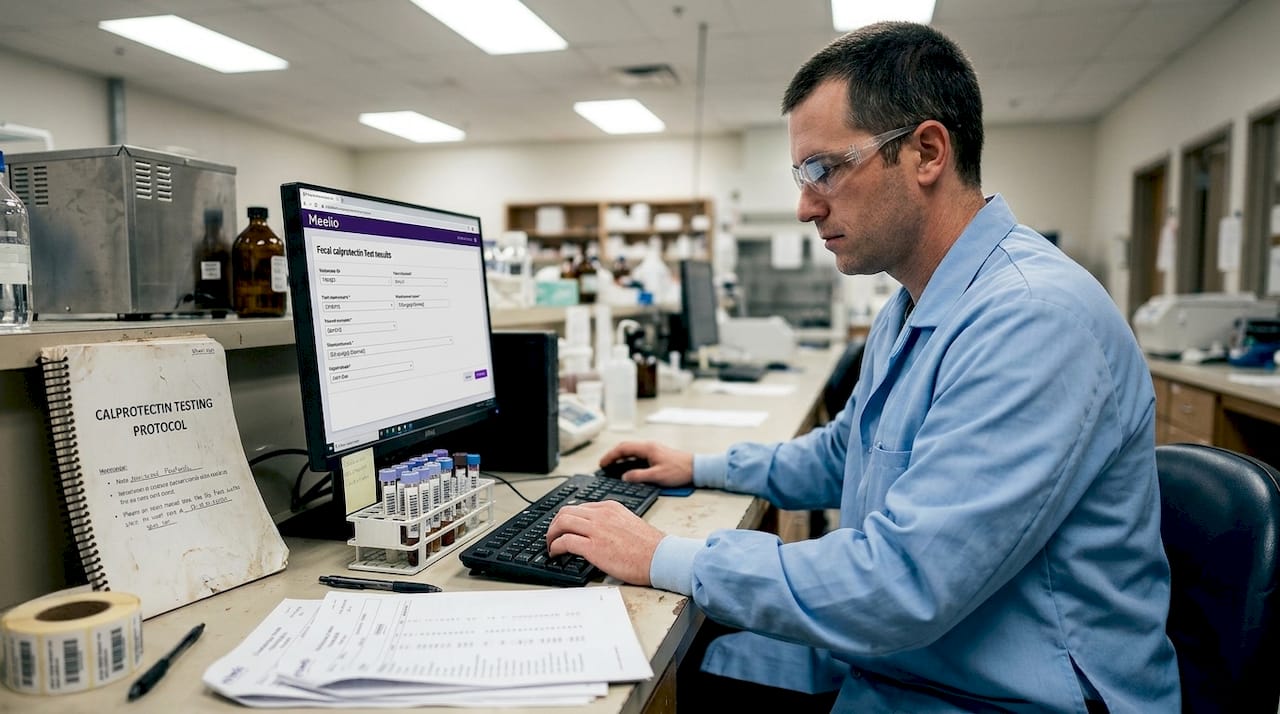 Lab technician logging biomarker test results