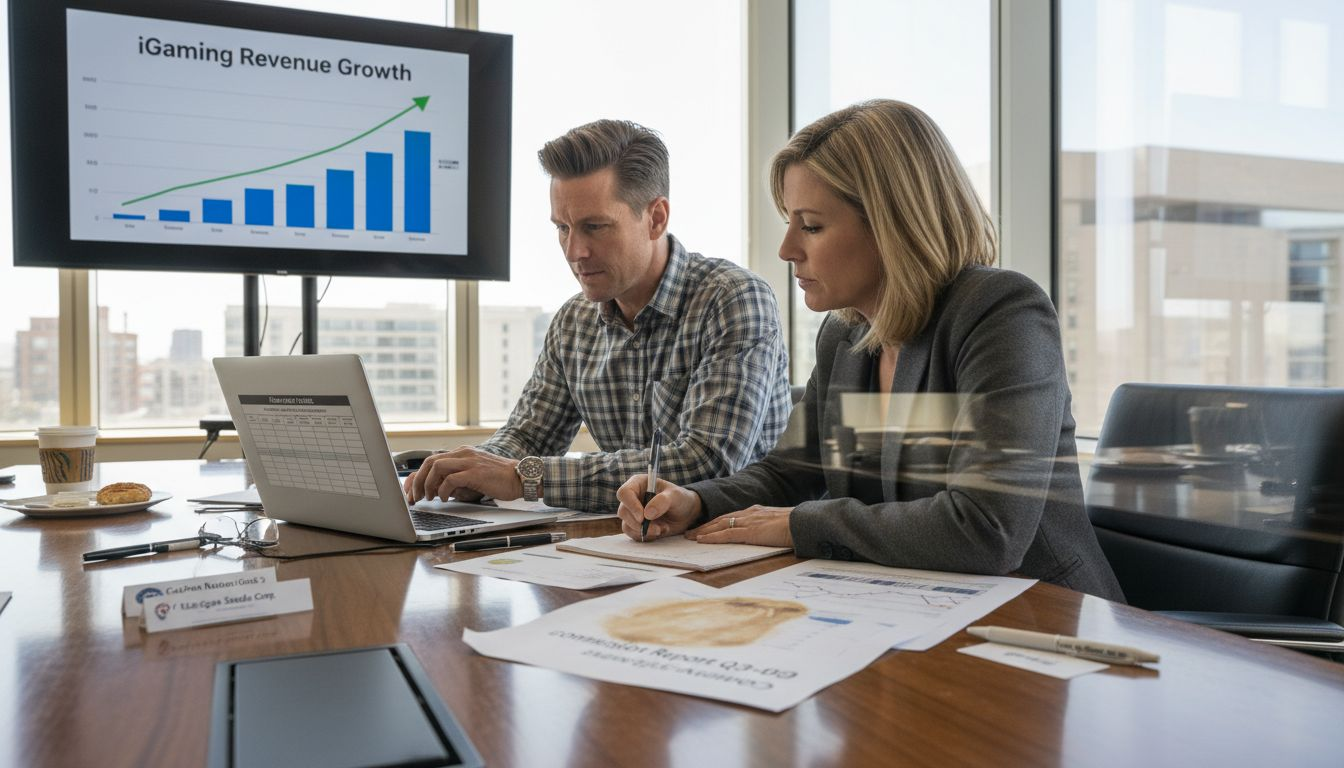 Team reviewing iGaming affiliate revenue report