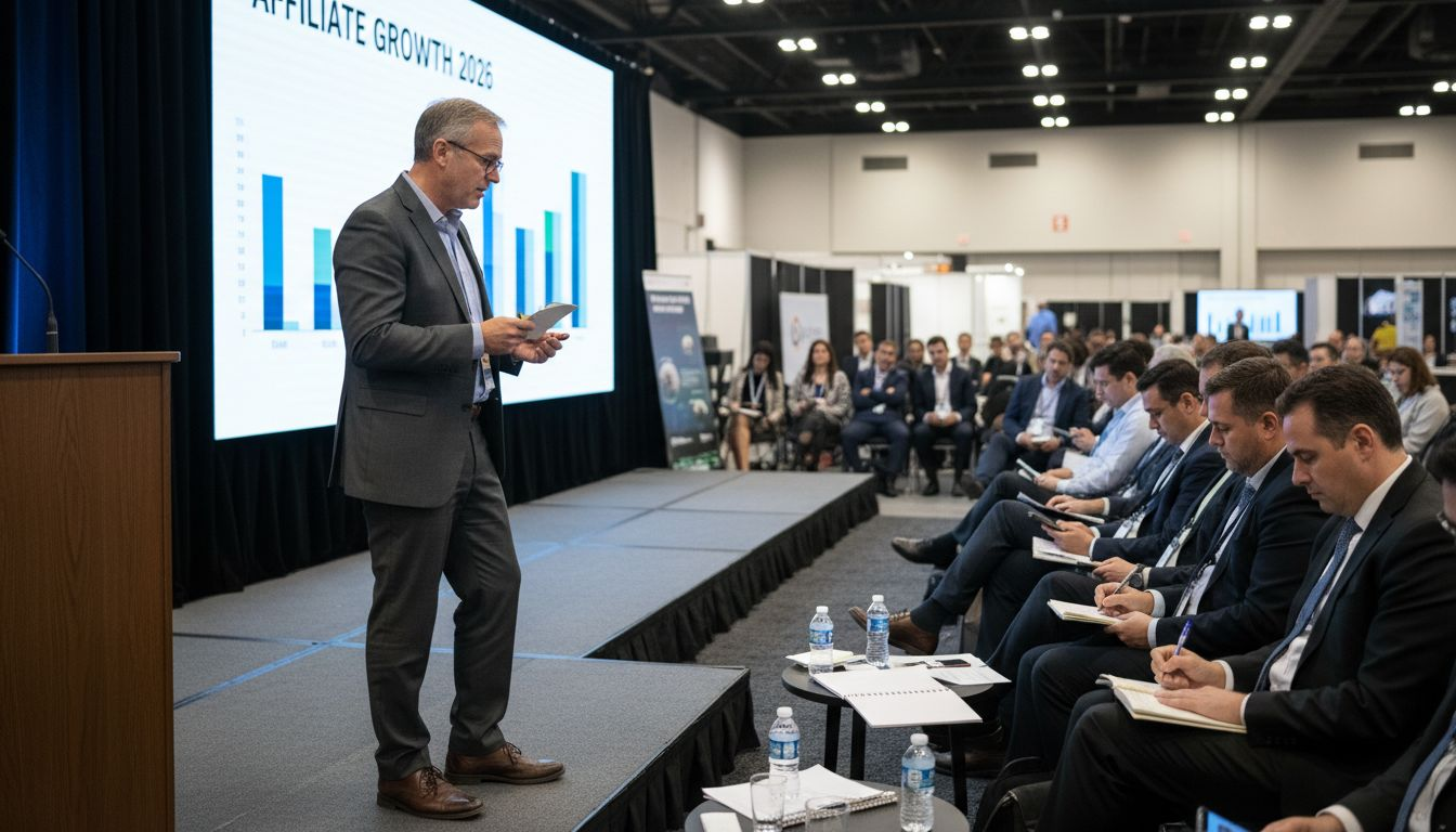 Keynote speaker discussing affiliate growth