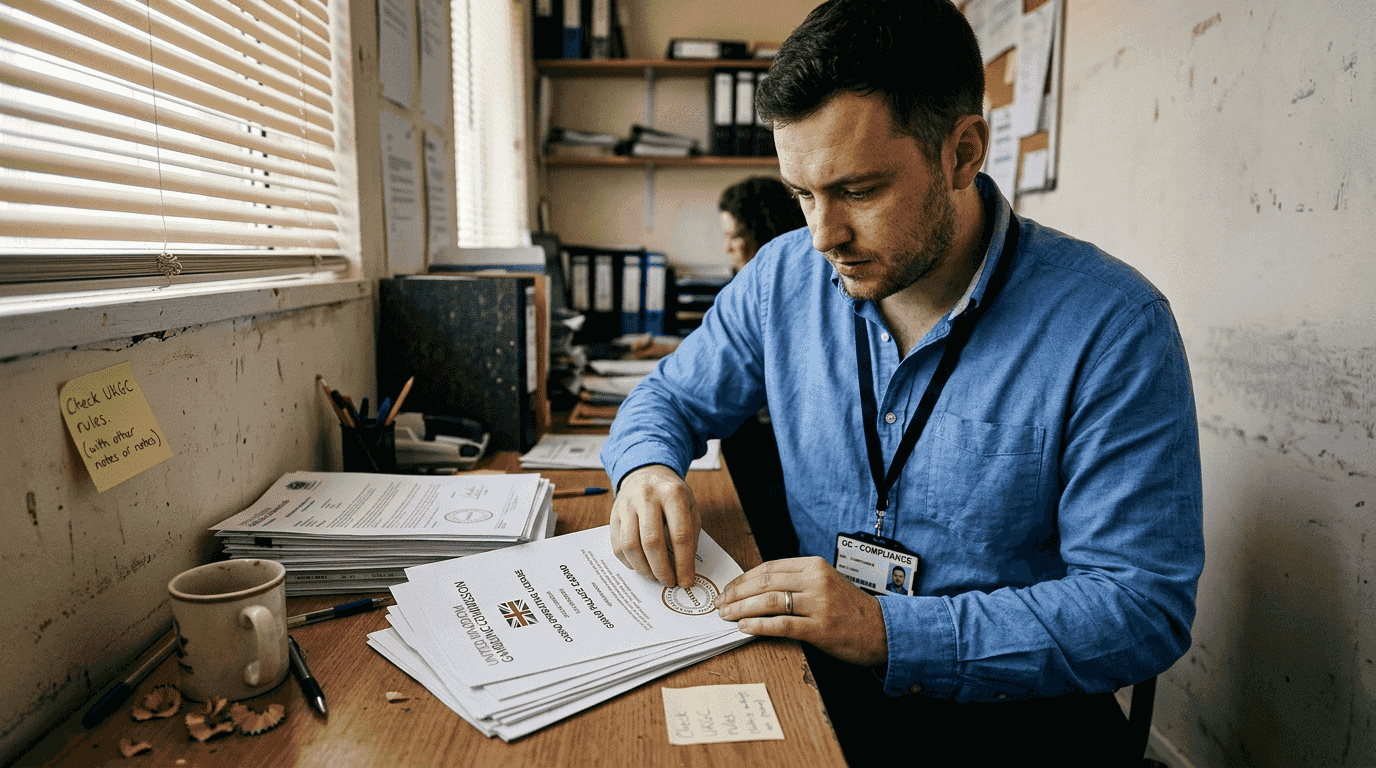 Compliance officer reviews casino certification