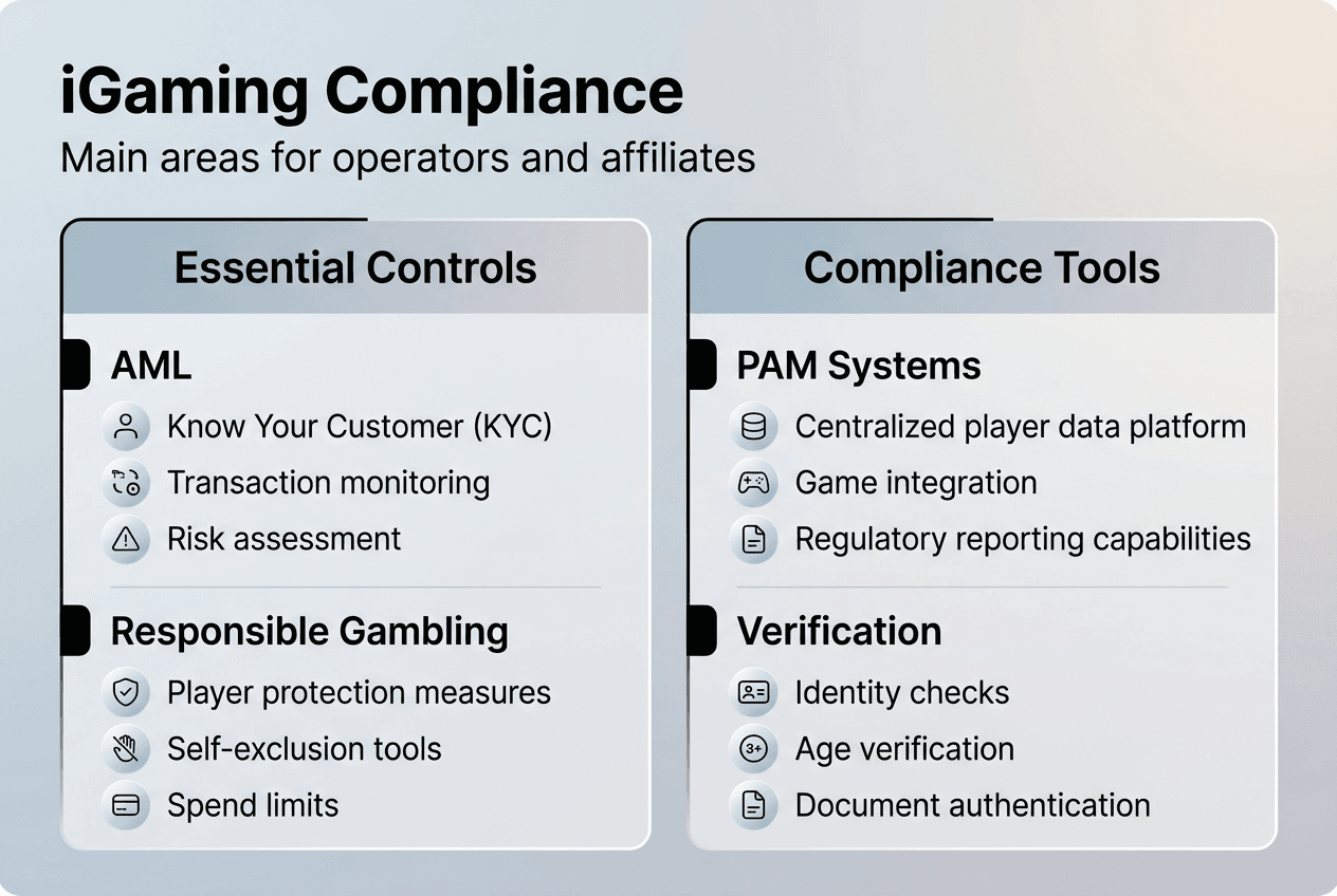 Infographic outlining iGaming compliance areas