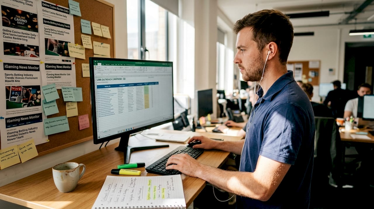 SEO specialist working on link building outreach