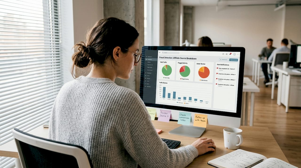 Affiliate marketer monitoring fraud detection dashboard